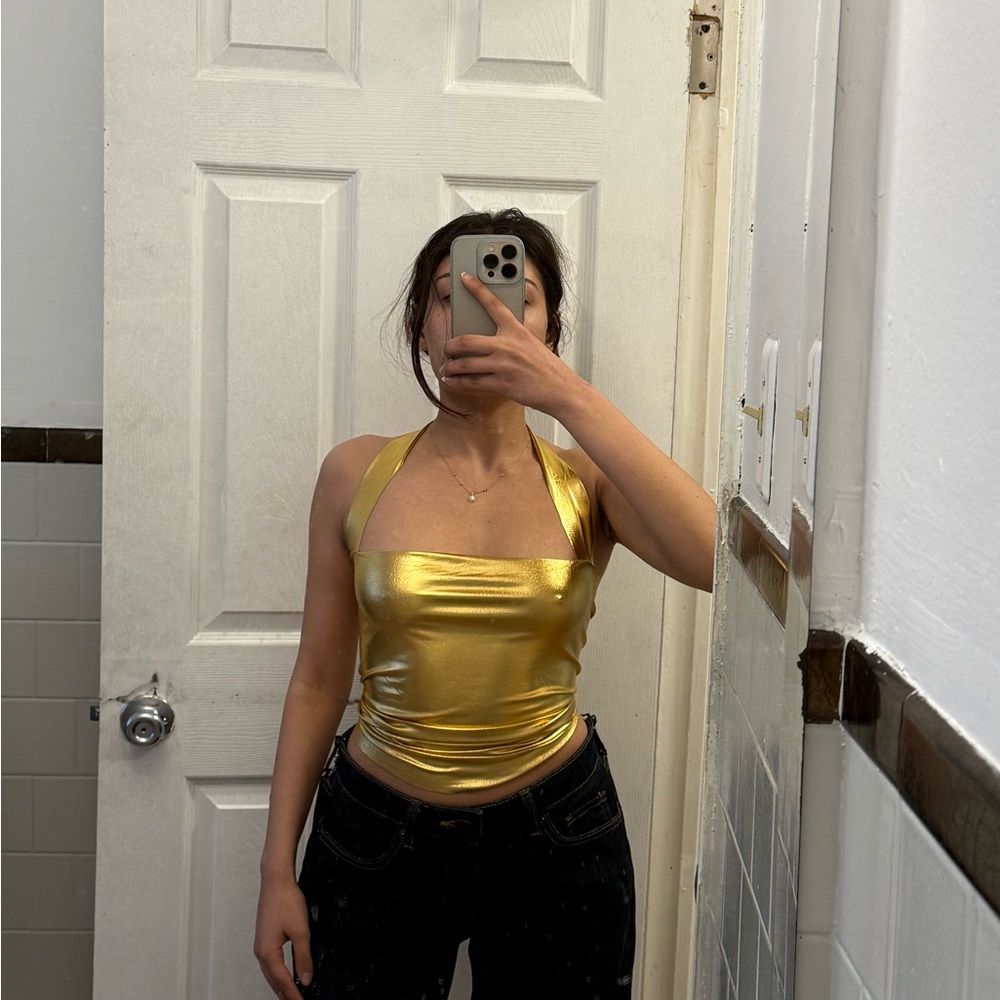 Gold Halter Satin Shine Women’s Top